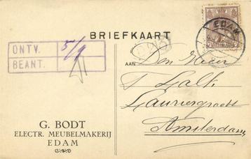 G. Bodt, Electr. Meubelmakerij, Edam - 09.1924 - briefkaart beschikbaar voor biedingen
