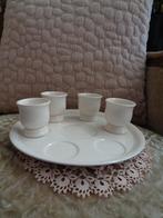 Vintage Schaal & 4 Eierdopjes Society Ceramique ** Mimosa **, Ophalen of Verzenden