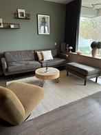 Leren bankstel 2,5 zits + hocker, Huis en Inrichting, Banken | Bankstellen, Ophalen, Driepersoons, Zo goed als nieuw, Rechte bank