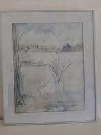 Ingelijste aquarel waterlandschap, Antiek en Kunst, Ophalen of Verzenden