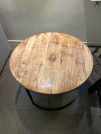 Houten salontafel met metalen onderstel, Huis en Inrichting, Tafels | Salontafels, Ophalen, Gebruikt, Rond, Minder dan 50 cm