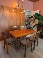 6 bruine houten stoelen met kussens, Huis en Inrichting, Stoelen, Gebruikt, Bruin, Ophalen of Verzenden, Vijf, Zes of meer stoelen