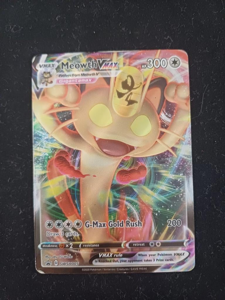 Pokémon Meowth VMAX Promo -SWSH005, Ophalen of Verzenden, Gebruikt, Losse kaart, Foil