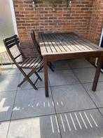 Tuintafel van hardhout en 2 stoeltjes, Tuin en Terras, Ophalen, Gebruikt, Rechthoekig, Teakhout