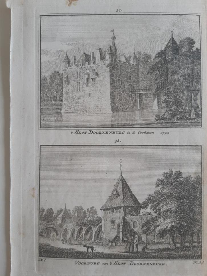 A37-38/ Slot Doornenburg met Voorburg bij Bemmel Overbetuwe, Antiek en Kunst, Kunst | Etsen en Gravures, Ophalen of Verzenden