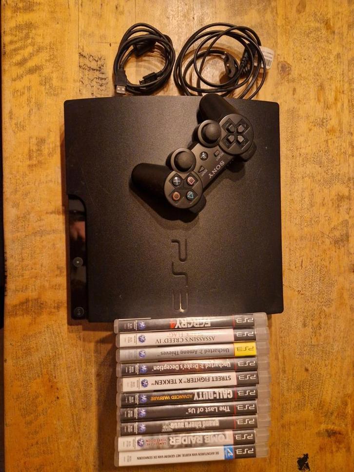 PS3 Slim met 10 games en controller, Spelcomputers en Games, Spelcomputers | Sony PlayStation 3, Gebruikt, Slim, Met 1 controller