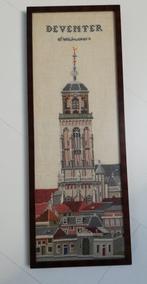 Vintage geborduurd schilderij van de Lebuinuskerk Deventer, Minder dan 50 cm, Ophalen of Verzenden, Zo goed als nieuw, Schilderij
