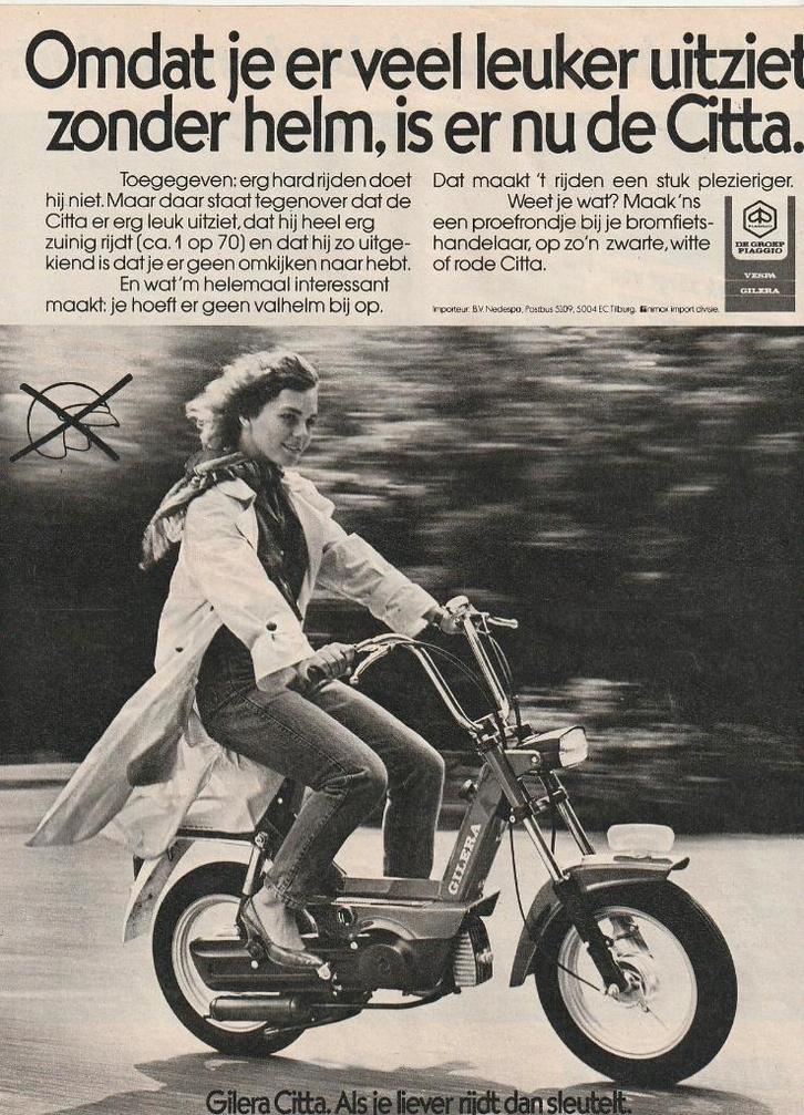 Retro reclame 1982 Gilera Citta brommer ook zonder helm, Verzamelen, Retro, Overige typen, Verzenden