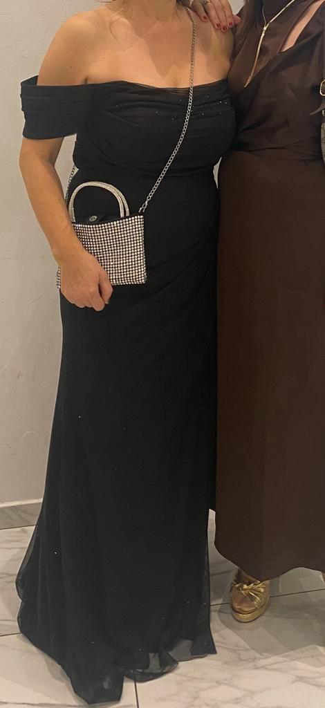 Zwarte lange gala jurk met glitter., Kleding | Dames, Gelegenheidskleding, Zo goed als nieuw, Galajurk, Maat 42/44 (L), Zwart