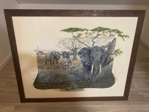 Reproductieprint (1997) door Hennie van Dijk: Olifanten, Antiek en Kunst, Kunst | Litho's en Zeefdrukken, Ophalen