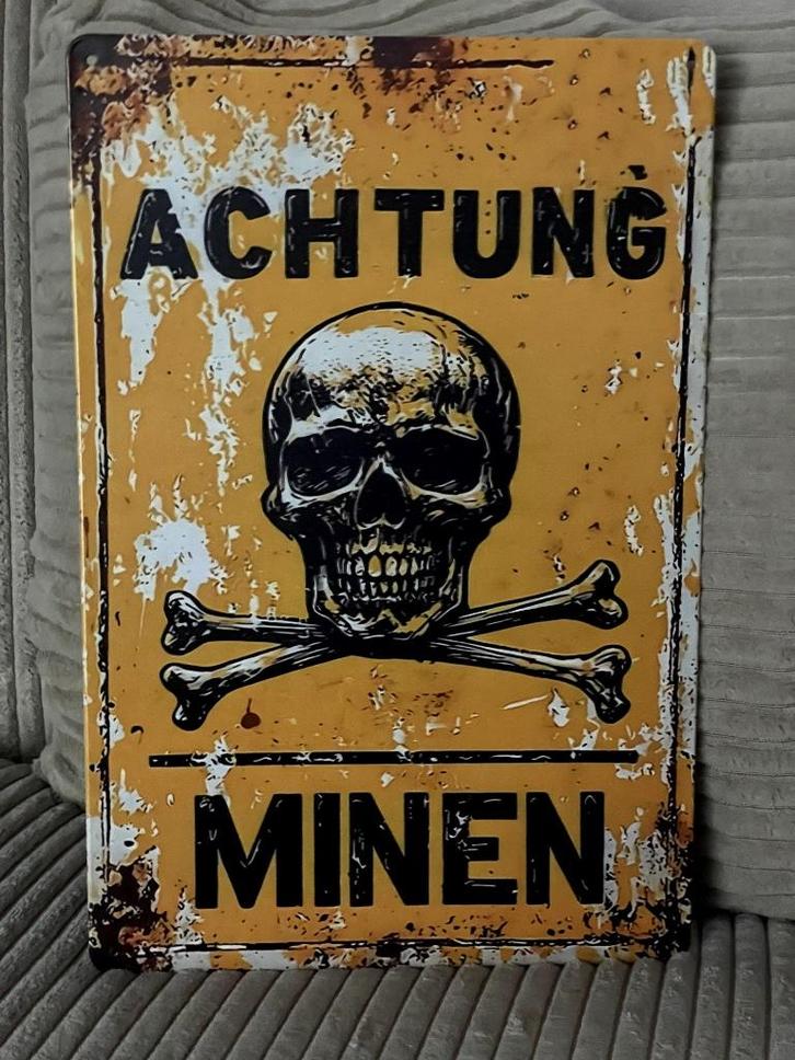 Achtung Minen! metalen bord (Old Look), Verzamelen, Militaria | Tweede Wereldoorlog, Overige typen, Duitsland, Ophalen of Verzenden