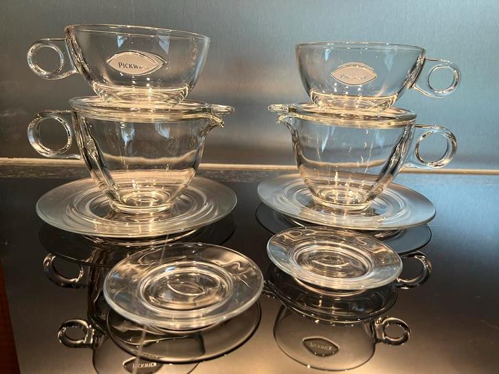 Pickwick 2x theeset van glas, Huis en Inrichting, Keuken | Servies, Zo goed als nieuw, Kop(pen) en/of Schotel(s), Effen, Glas