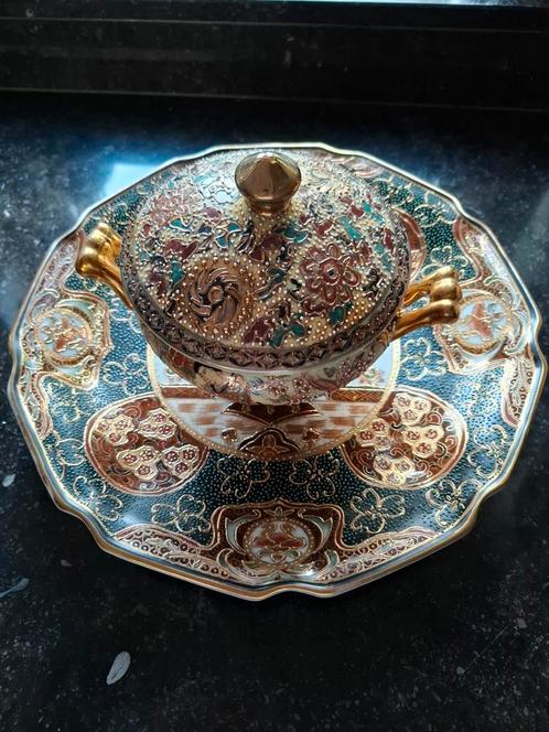 Schitterende grote Satsuma schaal met bonbonniere, Antiek en Kunst, Antiek | Schalen, Ophalen of Verzenden