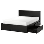 Ikea Malm zwart bedframe 140cm + 2 lades + lattenbodem, Ophalen, Zwart, Tweepersoons, 140 cm