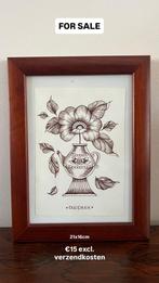 Tekening incl. lijst, Ophalen of Verzenden, Zo goed als nieuw, Hout, Minder dan 50 cm