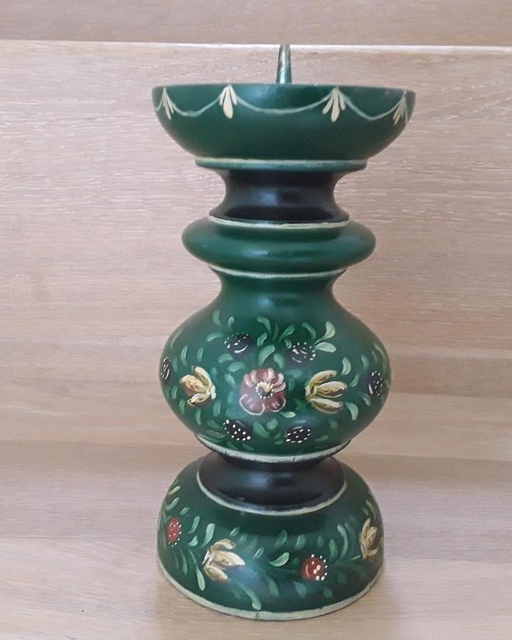 Hindelooper kandelaar, hout, 18cm, Huis en Inrichting, Woonaccessoires | Kandelaars en Kaarsen, Zo goed als nieuw, Minder dan 25 cm