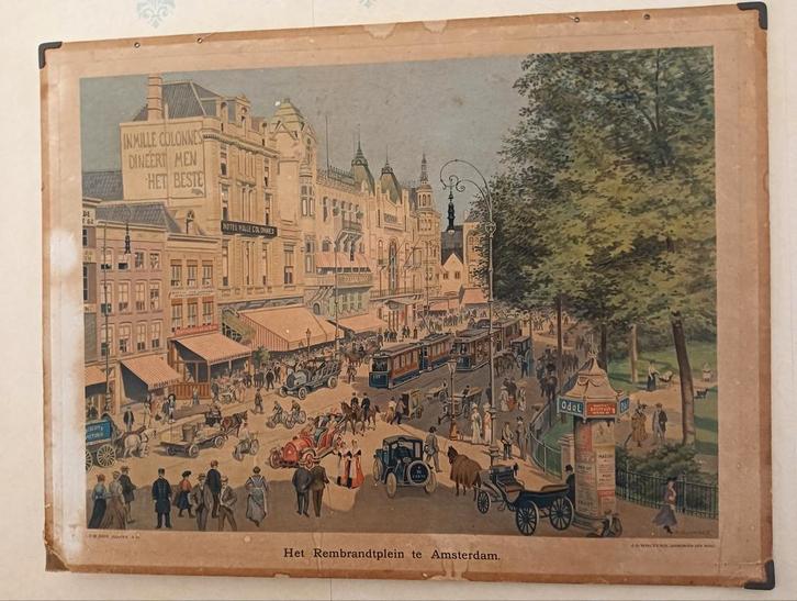 Schoolplaat Het Rembrandtplein te Amsterdam, Antiek en Kunst, Antiek | Schoolplaten, Aardrijkskunde, Ophalen