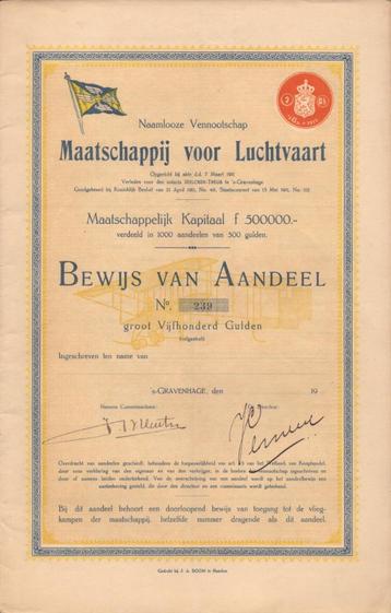 Maatschappij voor Luchtvaart - aandeel 1911 beschikbaar voor biedingen