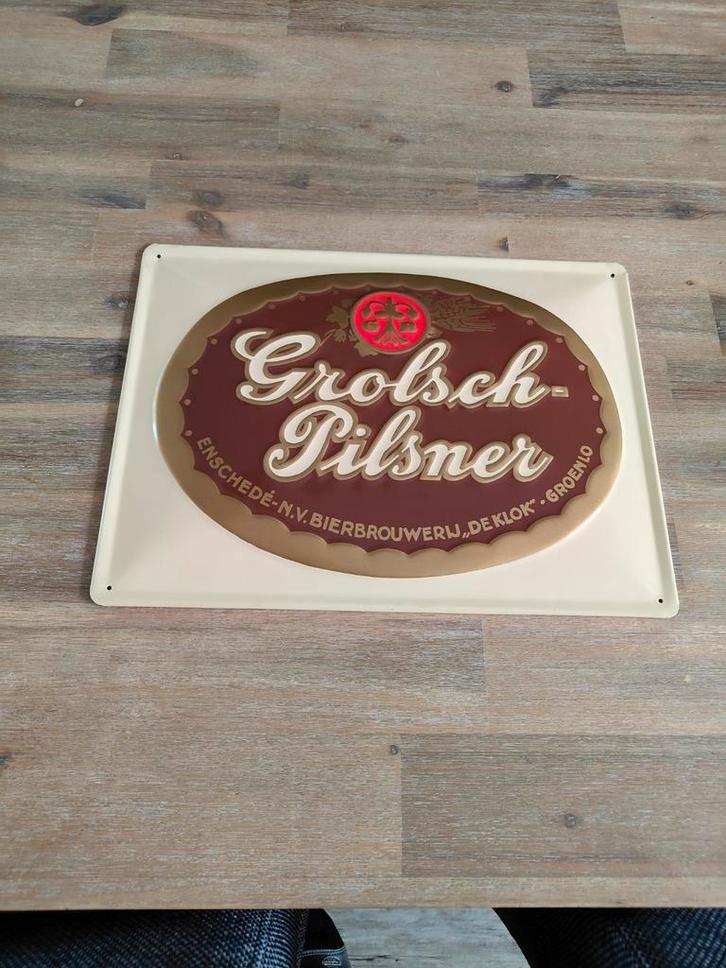 Vintage Grolsch Pilsner  Reclamebord, Verzamelen, Biermerken, Gebruikt, Reclamebord, Plaat of Schild, Grolsch, Ophalen of Verzenden