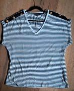 Gestreept T-shirt mt L met gouden knopen, Kleding | Dames, Tops, Ophalen of Verzenden, Zo goed als nieuw, Zwart, Korte mouw