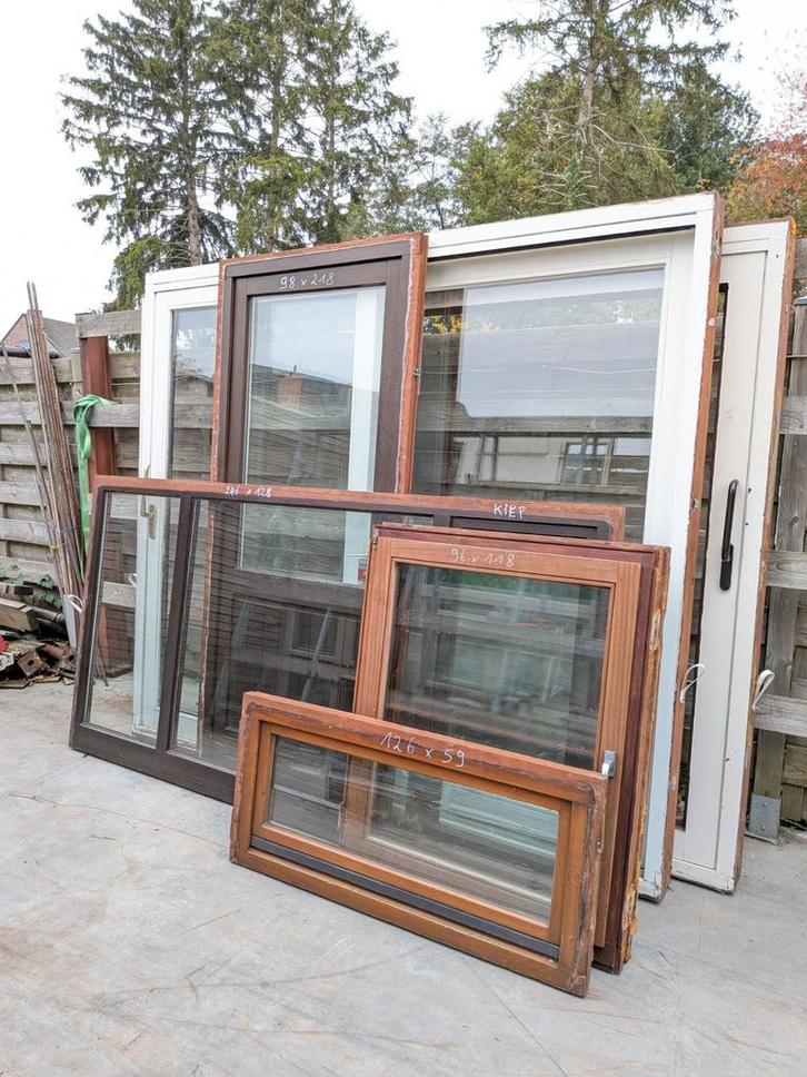 4 KOZIJNEN en DEUR Hardhout !!!, Doe-het-zelf en Verbouw, Kozijnen en Schuifpuien, Gebruikt, Raamkozijn, Hout, Inclusief glas