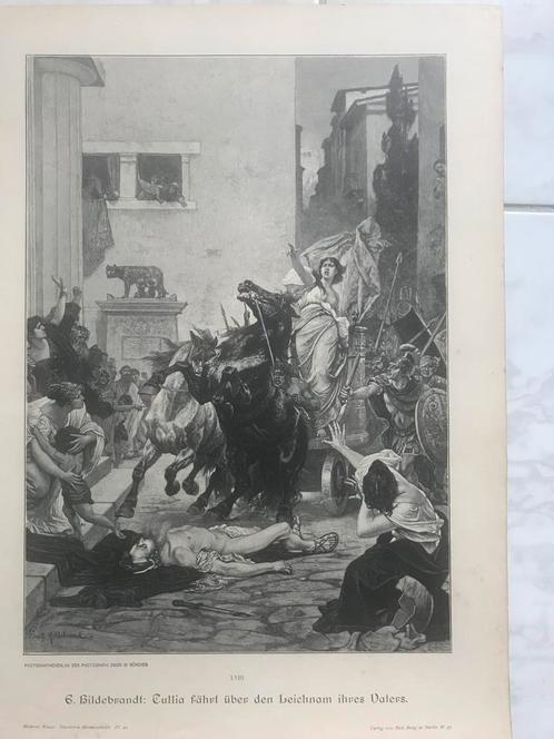 E. Hildebrandt: Tullia fährt über den Leichnam ihres Vaters., Antiek en Kunst, Kunst | Etsen en Gravures, Ophalen of Verzenden