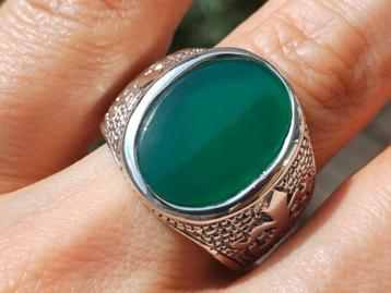 Vanoli 925 zilveren heren ring met groene agaat maat 21,5 beschikbaar voor biedingen