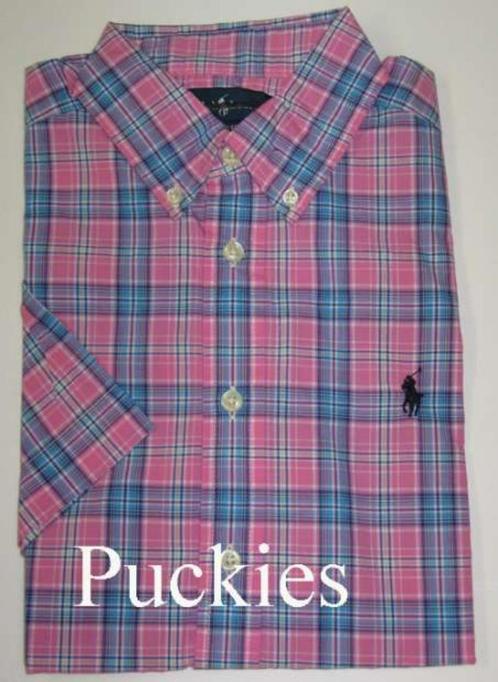 Roze/blauw/wit geruit Ralph Lauren overhemd s/s mt 152/158 *, Kinderen en Baby's, Kinderkleding | Maat 152, Nieuw, Jongen, Overhemd of Blouse
