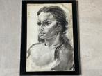Aquarel portret dame rechtsonder gesigneerd en gedateerd, Antiek en Kunst, Kunst | Schilderijen | Klassiek, Verzenden