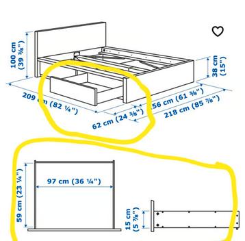 Ikea Malm bed 180x200 incl bedbodems+4 lades,excl matrassen - afbeelding 8
