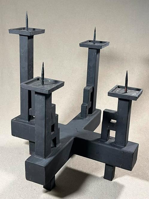 brutalist design zware kaarsenstandaard van staal, Antiek en Kunst, Kunst | Overige Kunst, Ophalen of Verzenden