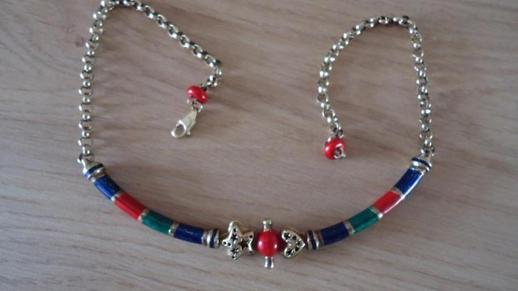 Goud op Zilver ketting met geëmailleerde schakels, Sieraden, Tassen en Uiterlijk, Kettingen, Zo goed als nieuw, Zilver, Goud, Met hanger