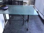 Glazen tuintafel met metalen onderstel 120 bij 80 cm, Ophalen of Verzenden, Gebruikt, Rechthoekig, Metaal