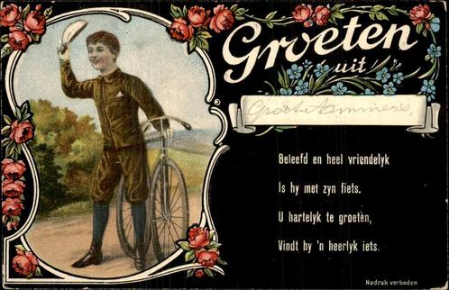 Groot - Ammers - Groeten uit - Fiets, Verzamelen, Ansichtkaarten | Nederland, Gelopen, Zuid-Holland, Voor 1920, Ophalen of Verzenden