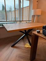 Eiken tafel met zwart metalen ‘spin’ poot, Huis en Inrichting, Ophalen, Gebruikt, 50 tot 100 cm, Vijf personen of meer