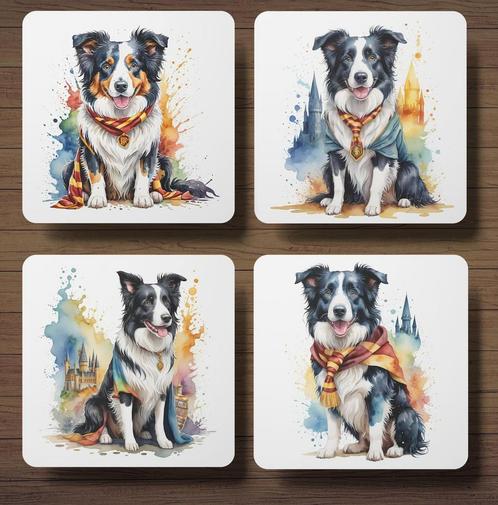 Border Collie Harry Potter onderzetters met houder, Huis en Inrichting, Woonaccessoires | Onderzetters, Nieuw, Glas of Kopje, Ophalen of Verzenden
