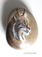 Bobcat, hand geschilderd op een mooie riviersteen, Ophalen of Verzenden