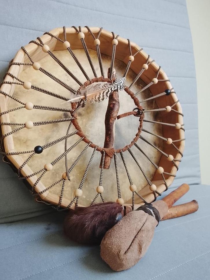 Sjamanen drum handgemaakt, Muziek en Instrumenten, Percussie, Zo goed als nieuw, Trommel, Ophalen