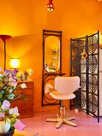 Vintage Jaren 60 Kappersstoel goud, Huis en Inrichting, Bureaustoelen, Ophalen, Gebruikt