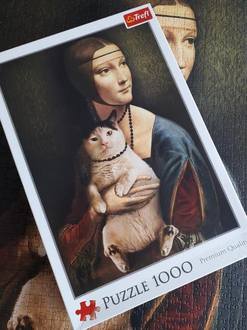 TREFL legpuzzel "Vrouw met kat" 1000 stukjes, Hobby en Vrije tijd, Denksport en Puzzels, Zo goed als nieuw, Legpuzzel, 500 t/m 1500 stukjes