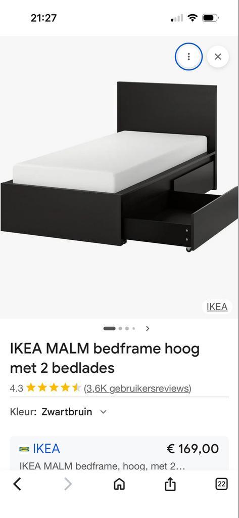 Malm bedframe met 2 lades - IKEA, Huis en Inrichting, Slaapkamer | Bedden, Gebruikt, Tweepersoons, 140 cm, 200 cm, Hout, Zwart