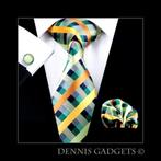 Dennis Gadgets: 100 % zijden stropdas ( 3 delig !! ) DG0218, Ophalen of Verzenden, Nieuw, Groen, Met patroon