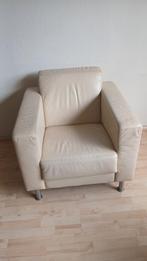 Fauteuil leer, wit/beige, Ophalen, Gebruikt, 75 tot 100 cm, Leer