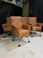 ACTIE! 6 Montis Chaplin stoelen chroom met wielen - Chaplins, Ophalen, Gebruikt, Bruin, Leer