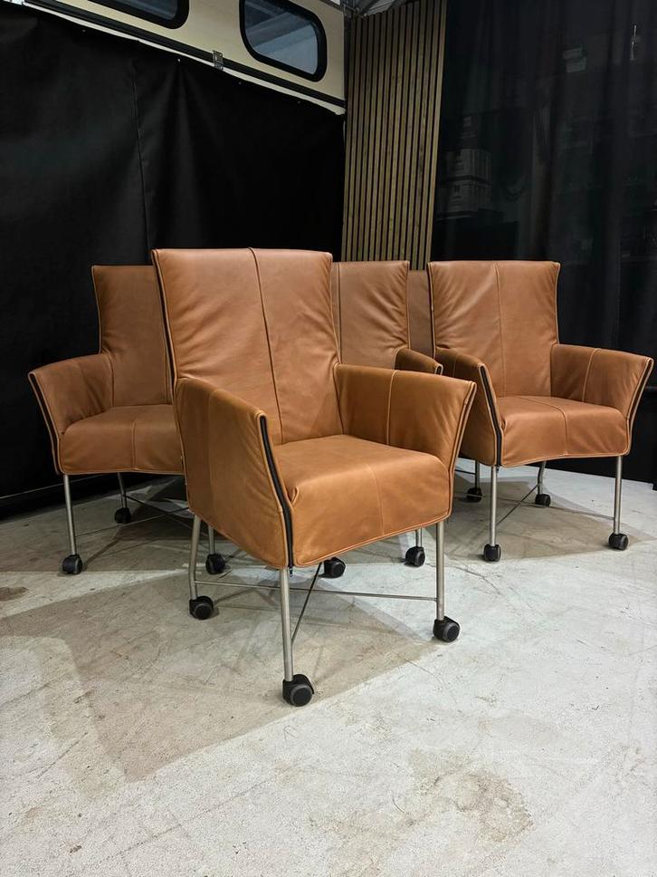 6 Montis Chaplin stoelen chroom met wielen - Chaplins Rancho, Huis en Inrichting, Stoelen, Gebruikt, Vijf, Zes of meer stoelen