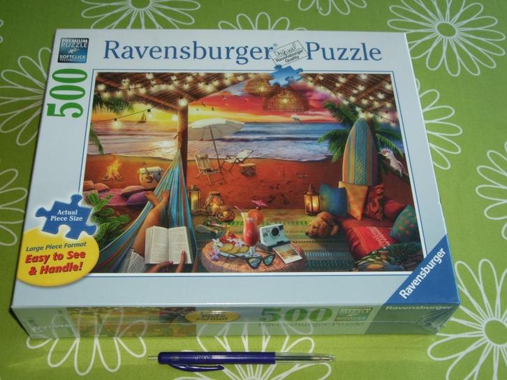 Nieuw in seal: Gezellige Cabana - Ravensburger 500 XL st, Hobby en Vrije tijd, Denksport en Puzzels, Nieuw, Legpuzzel, 500 t/m 1500 stukjes