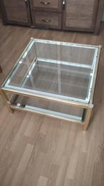 Echte glazen Hollywood Regency Koffietafel, Huis en Inrichting, Tafels | Salontafels, Ophalen, Gebruikt, 50 tot 100 cm, Vierkant
