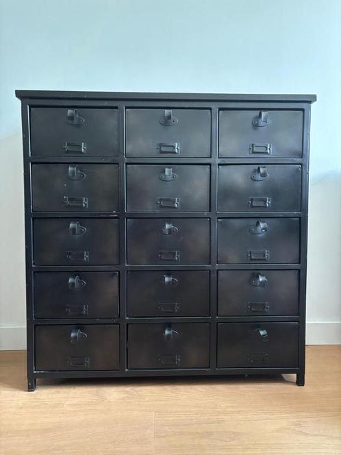 Zwart metalen ladekast – zwart – 15 lades, Huis en Inrichting, Kasten | Ladekasten, Gebruikt, Minder dan 100 cm, 50 tot 100 cm