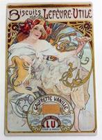 ALPHONSE MUCHA Lefevre Utile koekjes Metalen Wandbord, Huis en Inrichting, Verzenden, Nieuw