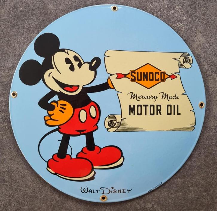 Mickey mouse emaillen reclame bord olie benzine USA reclame, Verzamelen, Merken en Reclamevoorwerpen, Zo goed als nieuw, Reclamebord